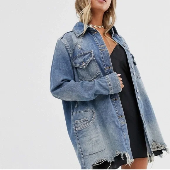 Free People Moonchild denim shirt jacket sz x small - Picture 1 of 8